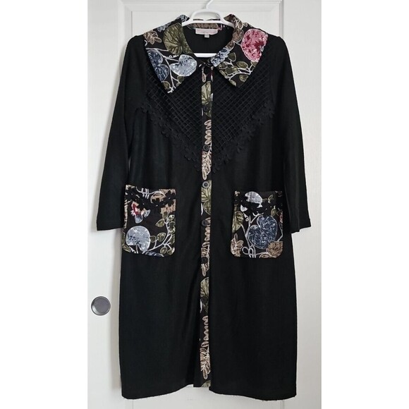 Pretty Angel Floral Knit Duster XL Black Whimsygoth Mixed Media Cardigan - Picture 1 of 16